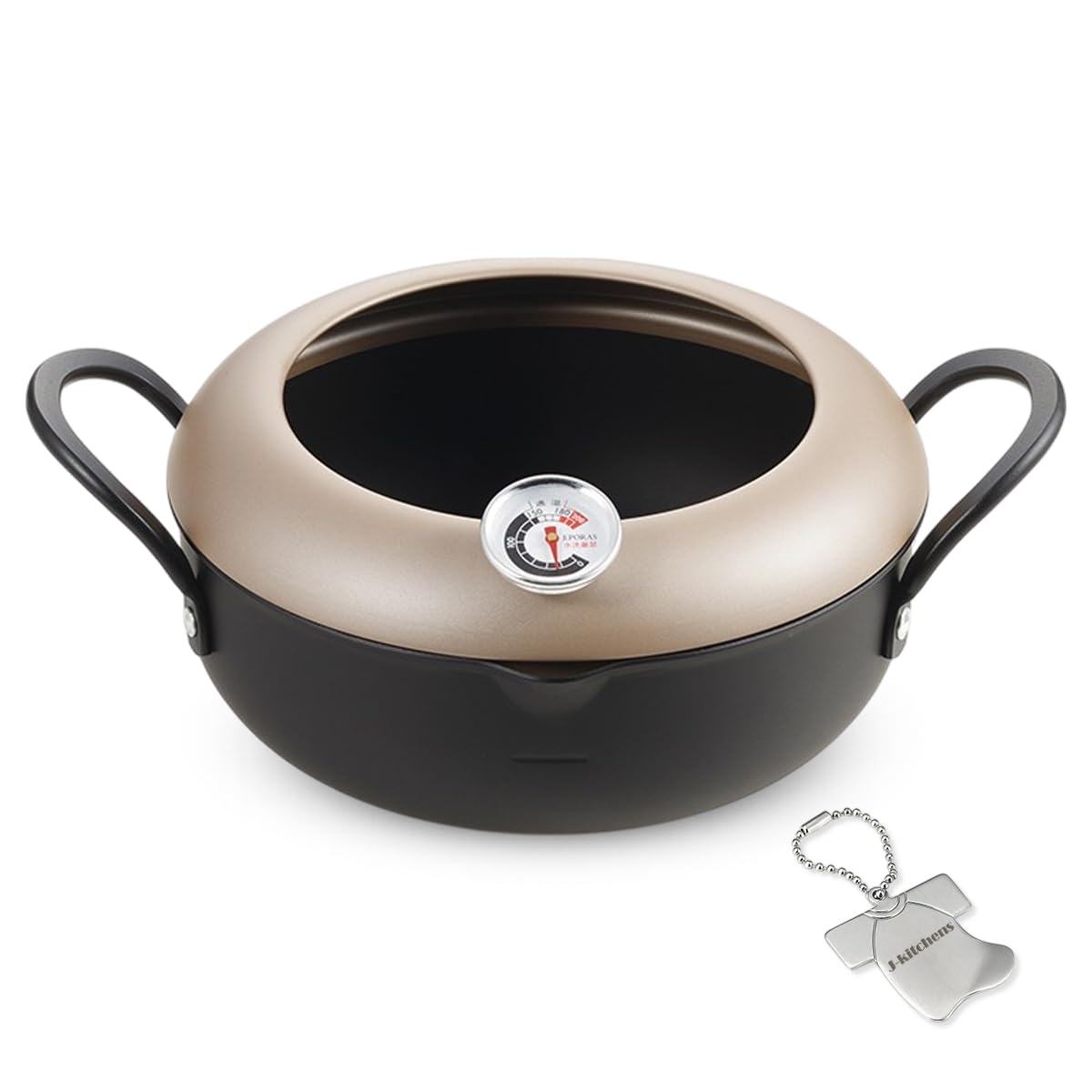 

20cm Tempura Pot with Induction and Gas Made in Includes Original Can Opener J-kitchens Thermometer, Compatible, Japan, T-Shirt-Shaped