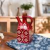 250ML Vintage Square Ceramic Oil Bottle, Japanese Style Floral Soy Sauce Dispenser Cruet with Handle & Wood Lid