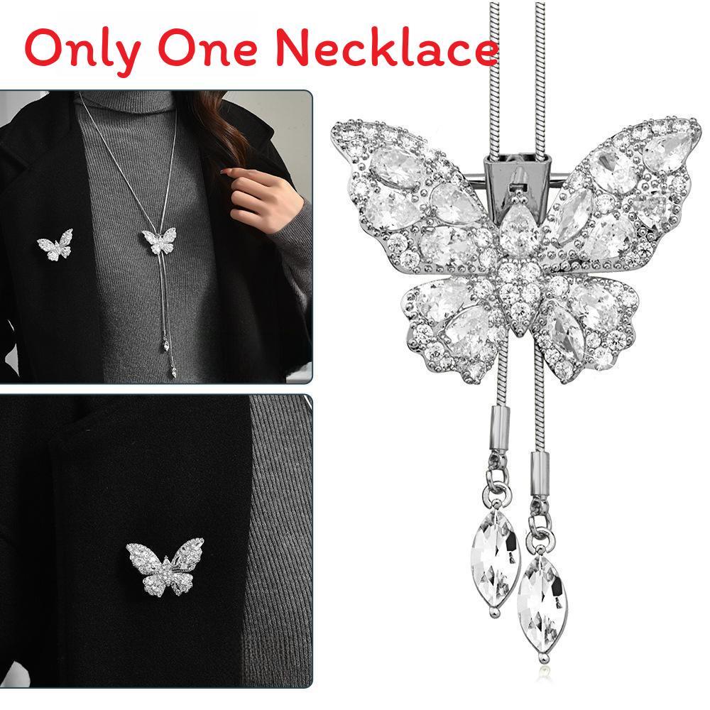

Ethnic Style Long Water Crystal Butterfly Necklace With Detachable Brooch For Women срібний