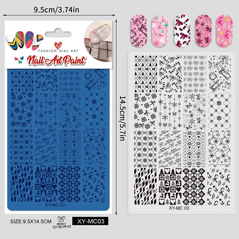 Nail Stamping Christmas Style Design Printed Steel Plate Cartoon Bow Milu Deer Pattern Nails Stencils Diy Manicure Tools