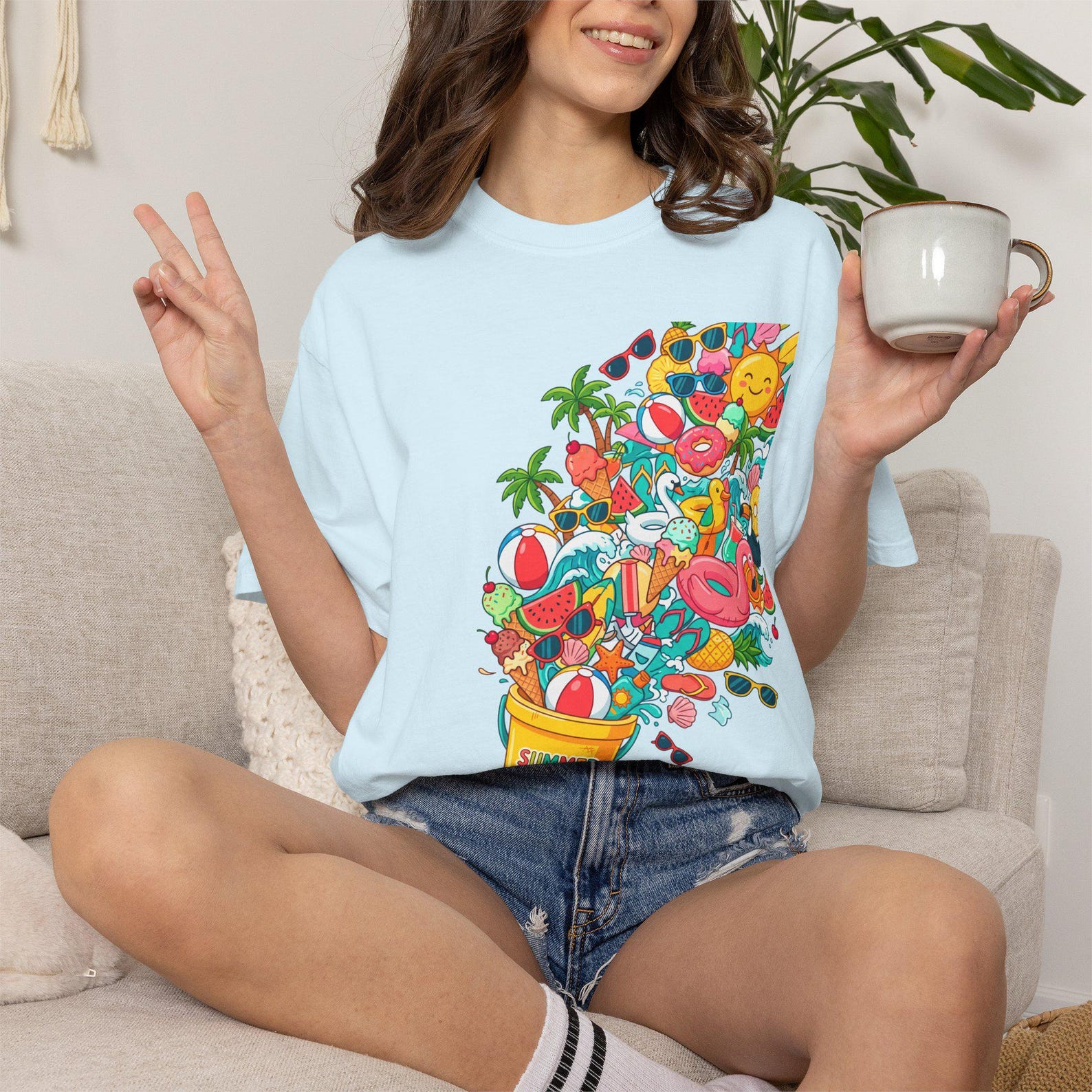 Summer Vibes Bucket Tee Blanket Sticker | Tropical Beach Party Vacation Gift S