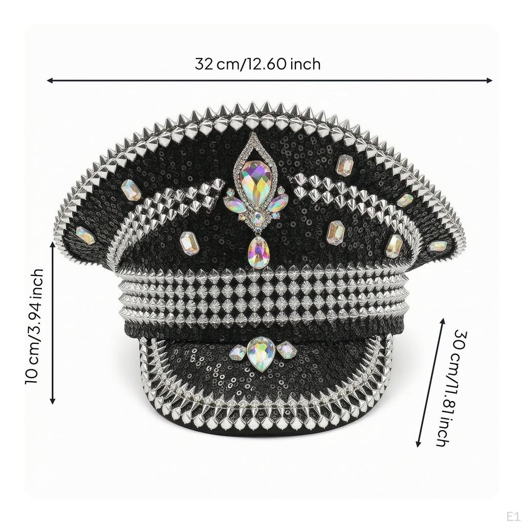 Peaked Hat Studded Sequin with Rhinestones Sequined Cap Spikes for Partygoers, Music