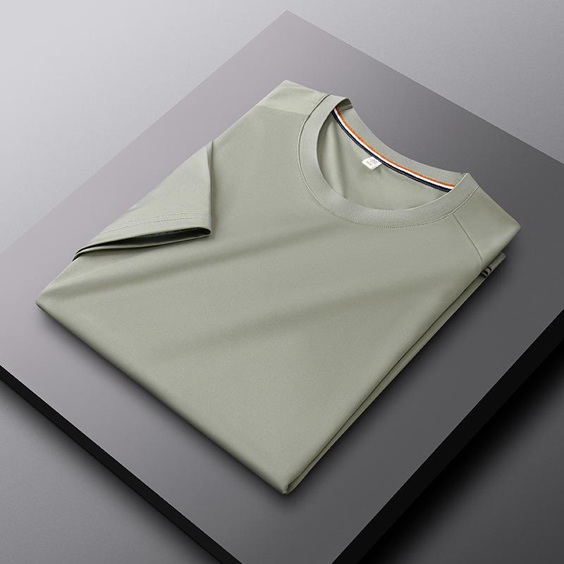 Summer Spandex Ice Silk Solid Color Short-sleeved Young and Middle-aged Men's Round Neck Casual Fashion T-shirt for Men
