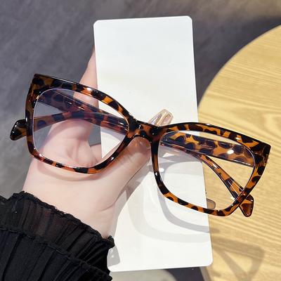 1/4pcs/6pcs Cat Eye Leopard Glasses Frame Sets Women Men Oversized Anti Blue Light Flat Mirror Unisex Eyewear
