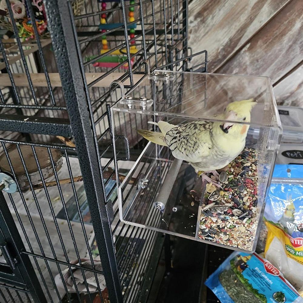 Spill-proof Cup Acrylic Bird Feeder Transparent Parrot Food Box Parrot Parakeet Tray Cockatiels