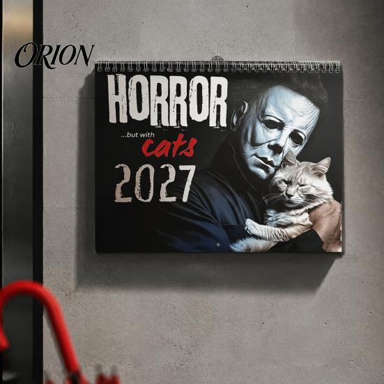 Gothic Home Decor 2027 Horror Movie And Cats Wall Calendar, Halloween Large Scary Creepy Annual Ritual Gift Characters 12 Monthly Spooky Cat