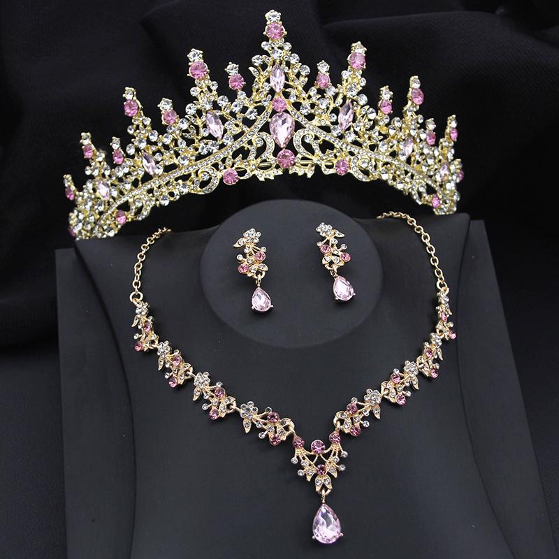 Bridai Crown Jewelry Sets for Women 3 Pcs Tiaras with Necklace Earrings Set Wedding Dress Prom Costume Accessory