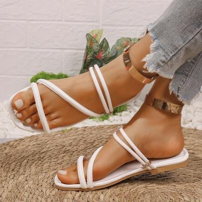 Usa Nuevas Zapatillas de Suela Blanda para Mujer Verano Punta Redonda con Falda Moda Dos Usos Chanclas Planas Sandalias Romanas