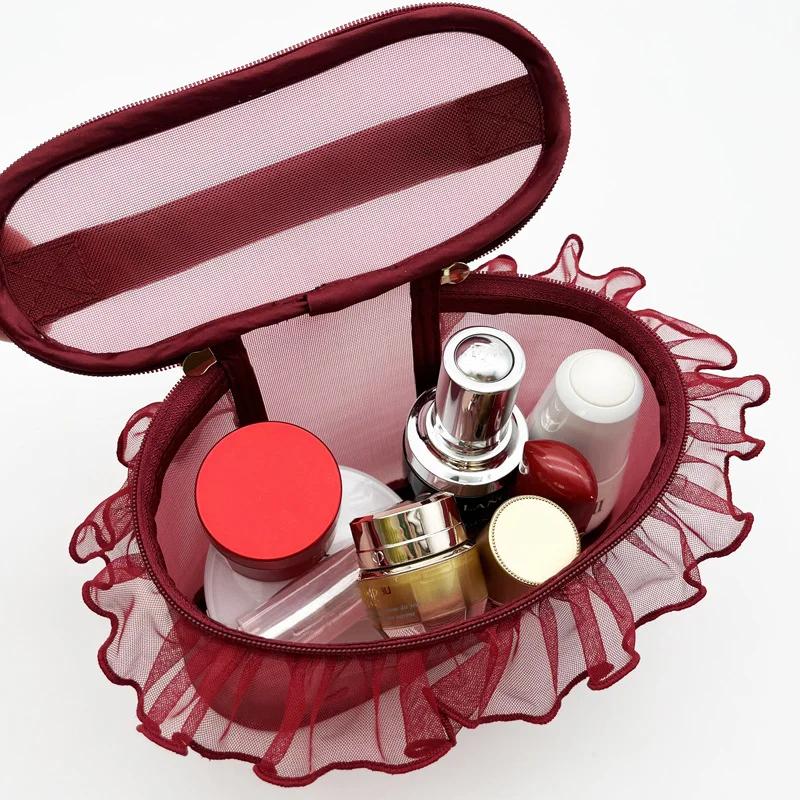 Petit Trouver Mesh Love Embroidered Lace Portable Cosmetic Makeup Bag Cute Tissuecouple gift for valentine's day products
