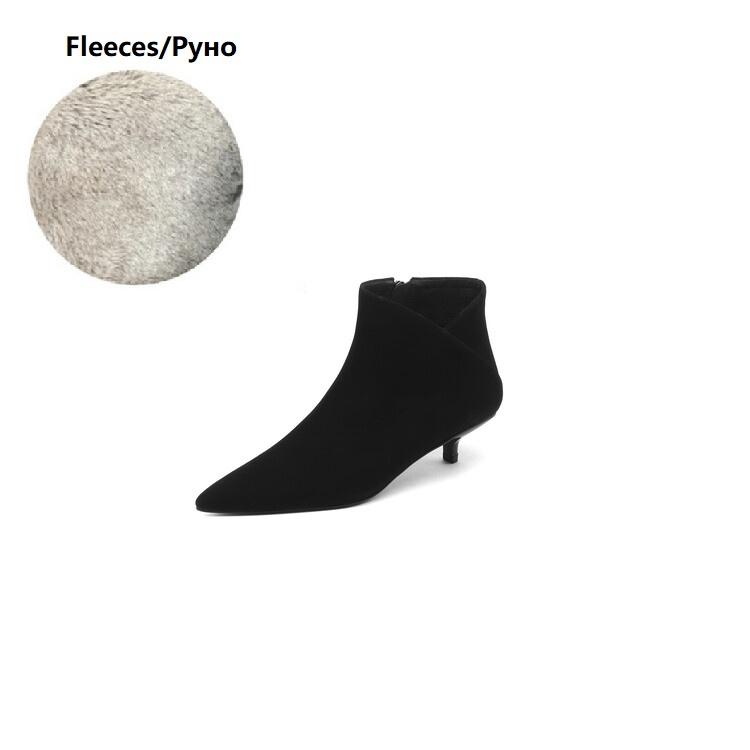 

Fashion NEW Autumn Women Boots Pointed Toe Kitten Heel Boots Split Leather Shoes for Women Concise Zipper Ankle Boots Solid Winter Boots 34