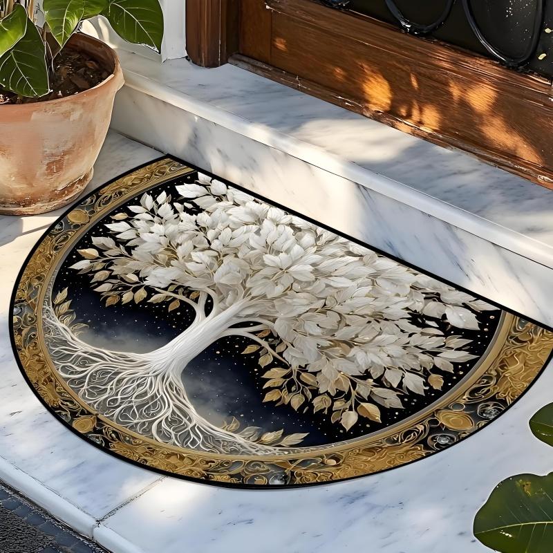 Keltische Levensboom Halfronde Deurmat Vintage Halve Ronde Antislip Welkom Vloerkleed voor Huis Entree Portiek Decor 40x60cm-Felt