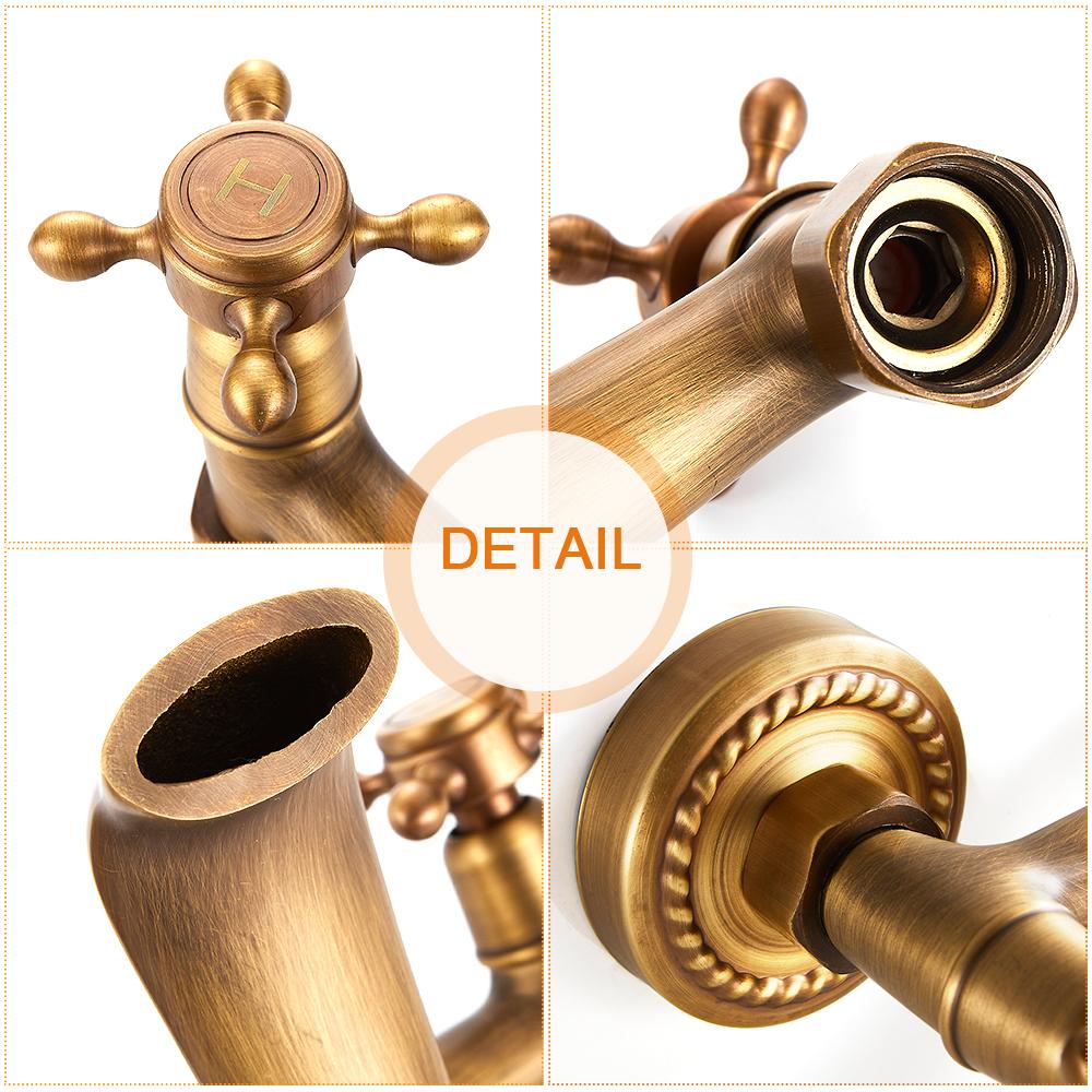 Vintage Copper Kitchen Faucet Hot Cold Water Mixer Tap Double Handle Sink Faucet Wall Mounted Water Tap for Home Bathroom