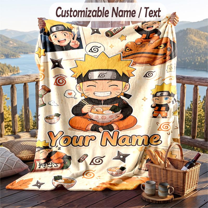 Personalized Flannel Throw Blanket,Naruto Custom Printed Name, Cozy Plush Blanket For Home Use