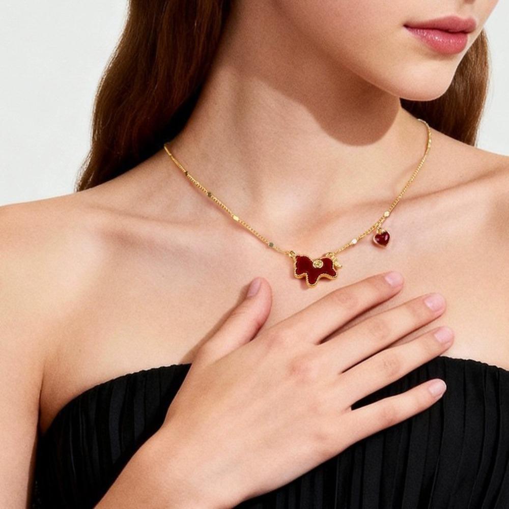 Zodiac Red Pony Necklace Fashion New Year Collarbone Chain Creative Horse Pendant Necklace Woman