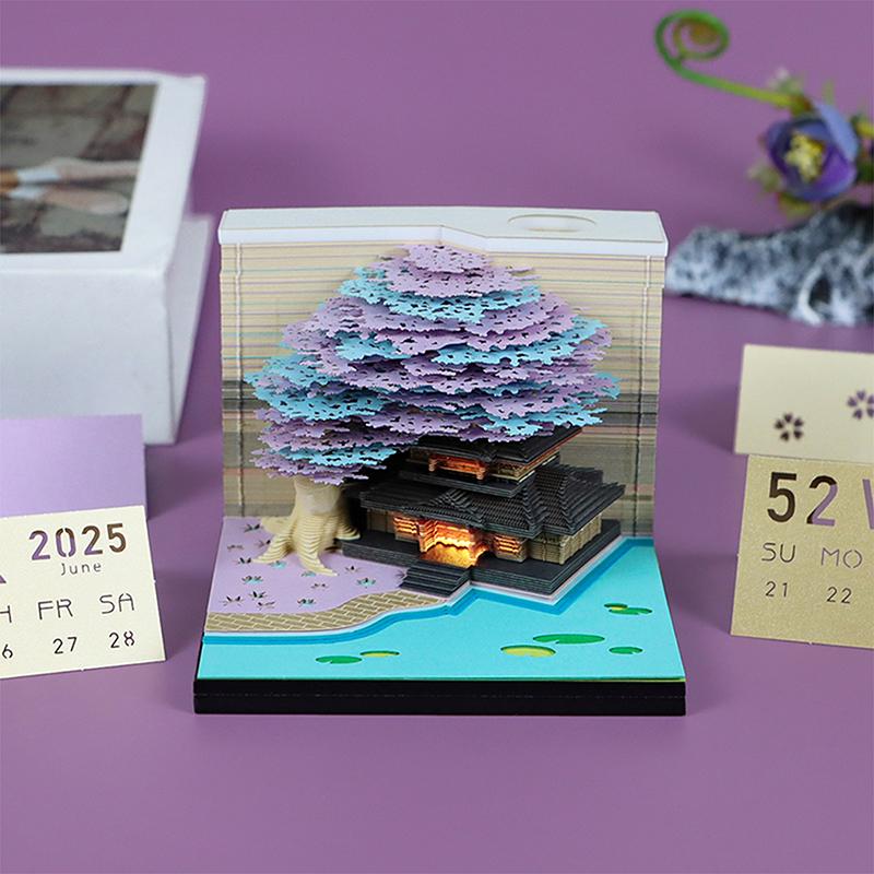Time Piece Kalender 2026 Schreibtischkalender mit LED-Licht 3D Abreißkalender Papierschnitzkunst Notizblock Geschenk Weihnachten