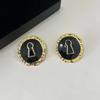 Schwarze Emaille Vintage Ohrringe Runde Form Metalllegierung Steckerohrringe Hängend Stil Übertriebenes Ohr-Accessoire Für Damen