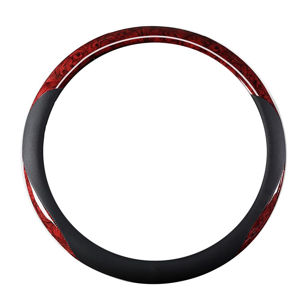 38cm Steering Wheel Cover Faux Leather Carbon Fiber Sweat Absorption Prevent Slip Steering Wheel Protector Red