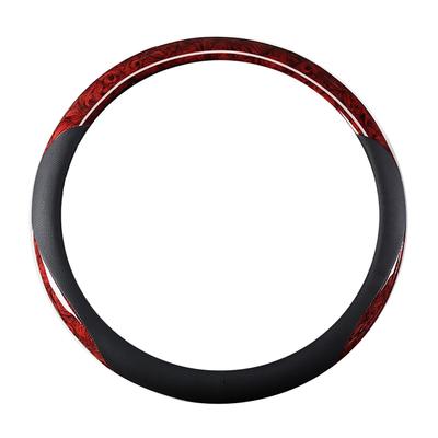 38cm Steering Wheel Cover Faux Leather Carbon Fiber Sweat Absorption Prevent Slip Steering Wheel Protector Red