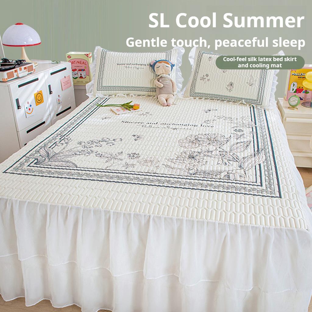 Summer Lace Small Fresh Bed Skirt Latex Cooling Mat Three Piece Set