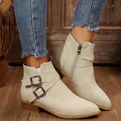 Moda Nuovi Stivali Autunnali da Donna Fibbia Cinture Calzature Outdoor Moda Stivali Alti a Punta Scarpe da Donna Casual Confortevoli