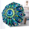 1pc Peacock Feather Mandala Automatic Folding Umbrella - Portable 3-Fold Design, 8-Bone Iron Frame Outdoor Umbrella, Ideal Gift for Fans, Travelers, D