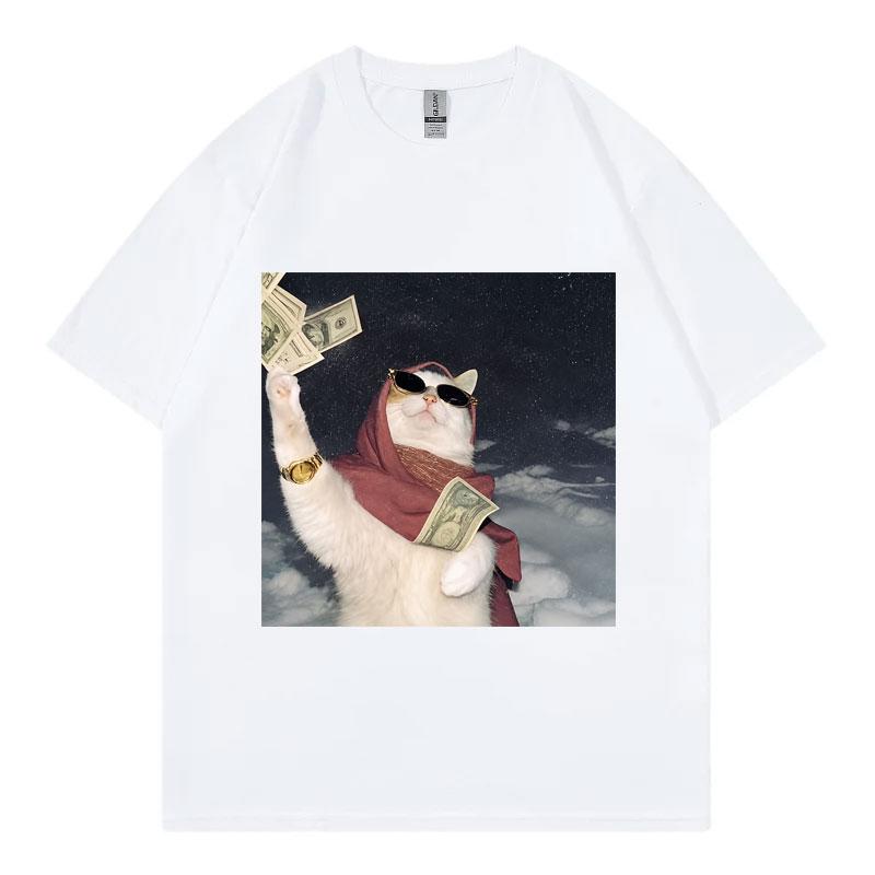 Funny Rich Cat Meme Graphic T Shirts High Street Fashion Trend Short Sleeve TShirt Unisex Unisex Casual Loose 100Cotton TShirts