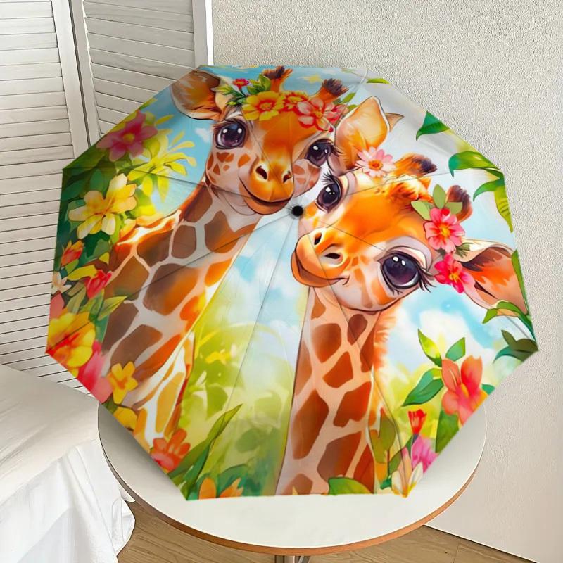

1pc Giraffe Floral Garden Umbrella with Plastic Handle,Suitable for All Seasons Home Travel Outdoor UmbrellaDD308