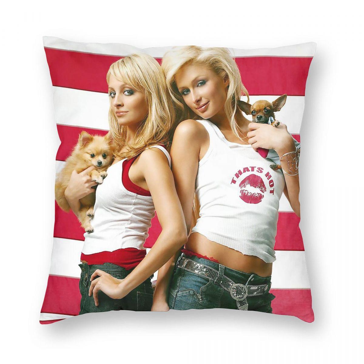 Simple Life Paris Hilton Nicole Richie Square Pillowcase Polyester Linen Velvet Printed Zip Decor Sofa Cushion Cover Peach skin 18*18(CM)-1Pcs
