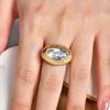 Statement Vintage Oval Big Zircon Ring for Women Gold Plated Stainless Steel Delicate Finger Ring Luxury Jewelry Wedding Gift