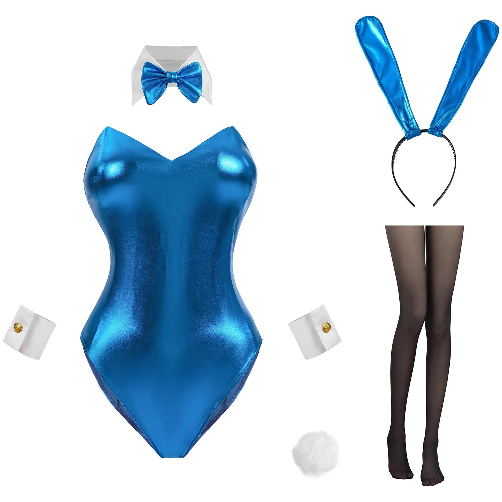 Bunny Girl Cosplay Rabbit Blue Cute Bunny Costume Leotard Fancy Dress Outfit Gift High Gloss Costume Event Fancy Dress Party Photoshoot Clothing Bunny синий