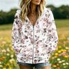 Women's Floral Print Long Sleeve Hooded Jacket with and Pockets Casual Fashion