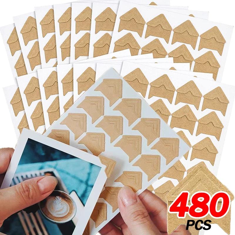 24-480pcs Self Adhesive Picture Journal Photo Album Stickers Vintage Frame Corner Sticker DIY Kraft Paper for Scrapbooking Decor