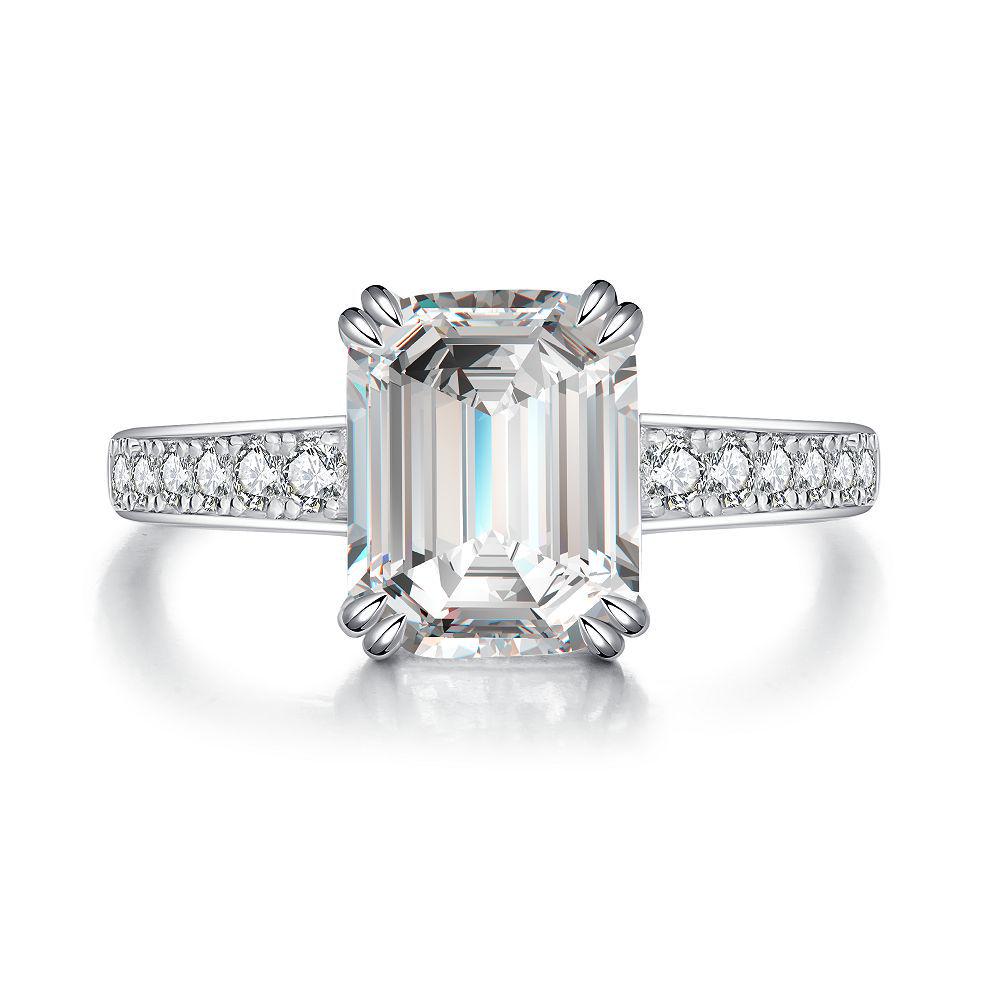 Women's S925 Sterling Silver Aquamarine Ring with Square High-Carbon Diamond