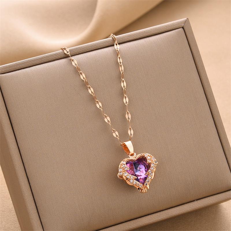 Korean Style Heart Necklace for Women - Light Luxury Clavicle Chain with Zirconium and Colored Crystal Pendant
