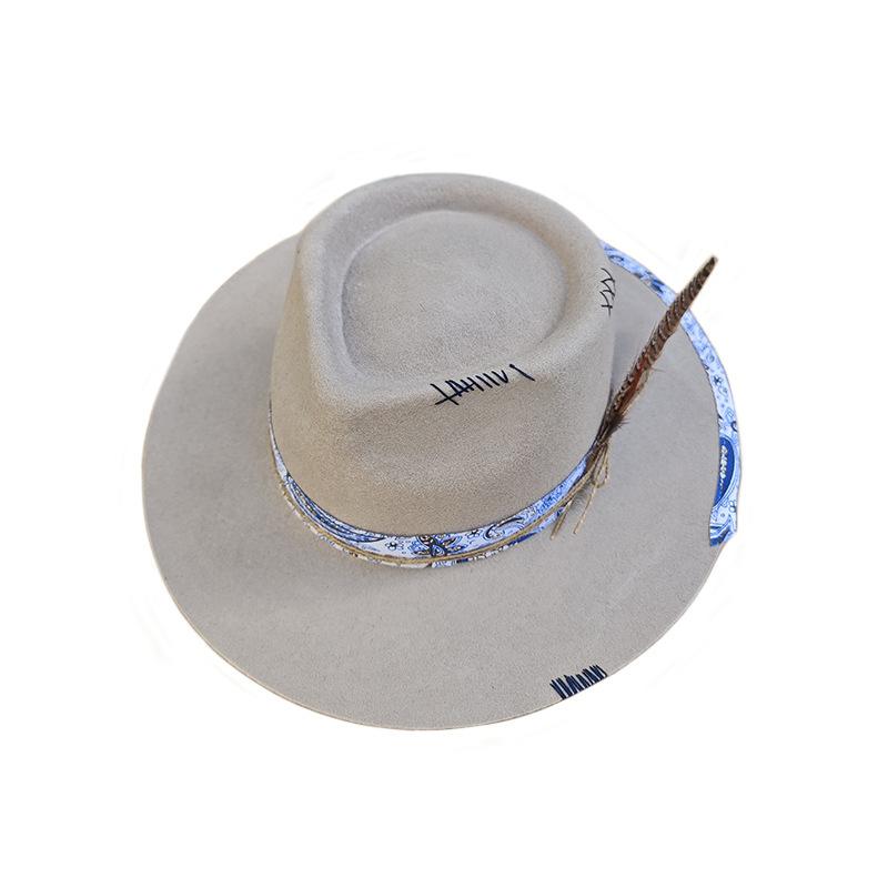 Fashion pure wool top hat with webbing feather decoration felt hat