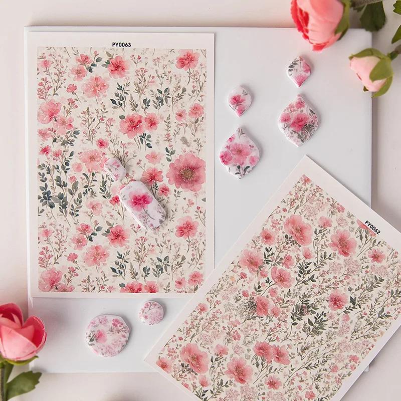 Flower Plant Butterfly Painted Pattern Polymer Clay Watercolor Transfer Paper Earring Jewelry Pottery DIY Water-soluble Stickers