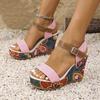 Large Size Wedge Heel High Heel Sandals Women's New Embroidered Word Buckle Open-toe Platform Sandals