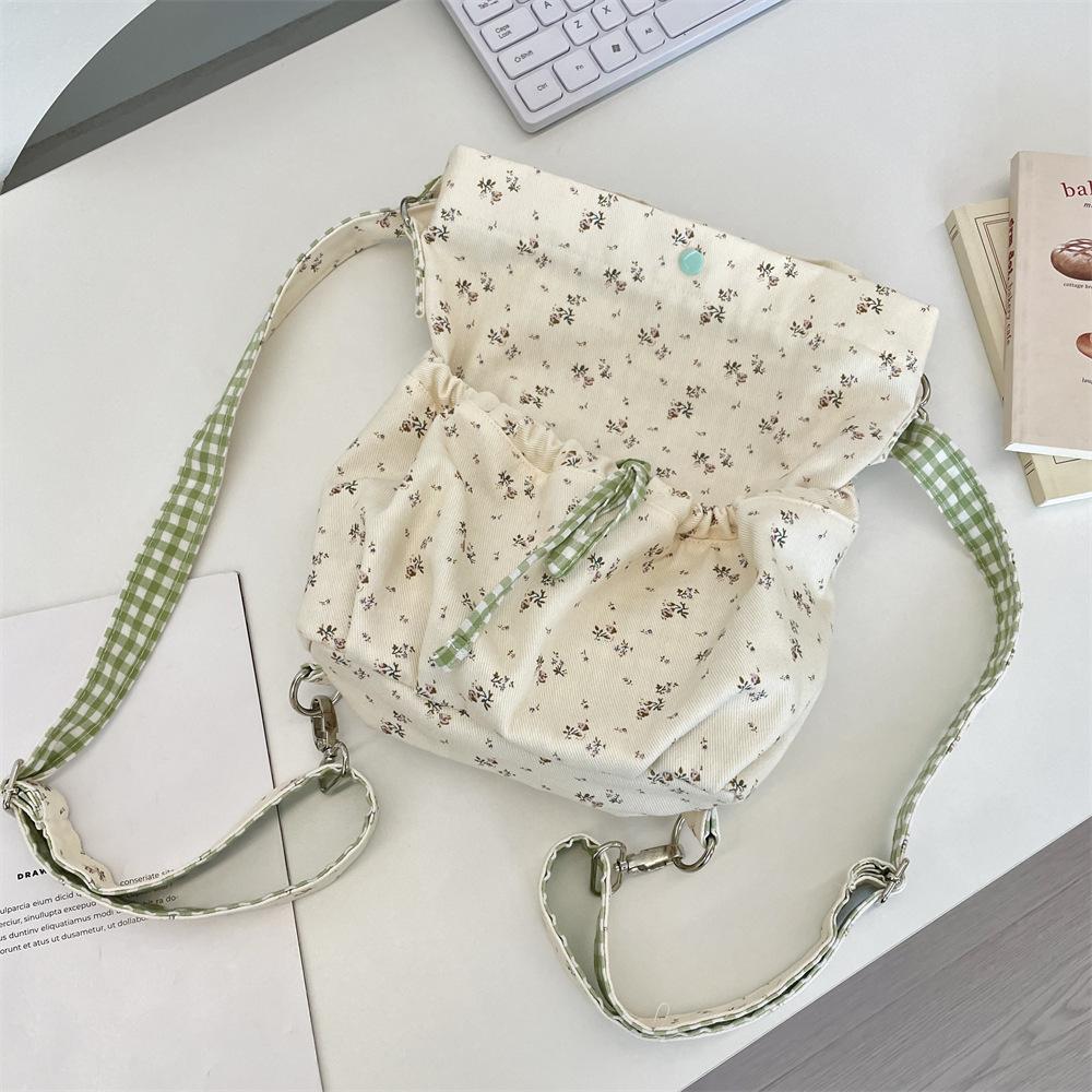 5 New canvas bag floral student backpack lazy wind cute shoulder messenger bag large capacity