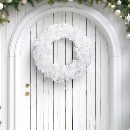 Faux Spruce Christmas Wreath Unlit Pink/White Artificial Flocked Xmas Wreath for Indoor Outdoor Winter Home Decor