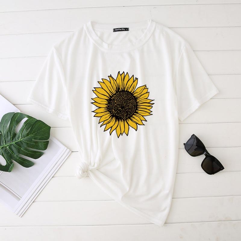 Sunflower Women's 3D Digital Printed Short Sleeved Pure Cotton T-shirt