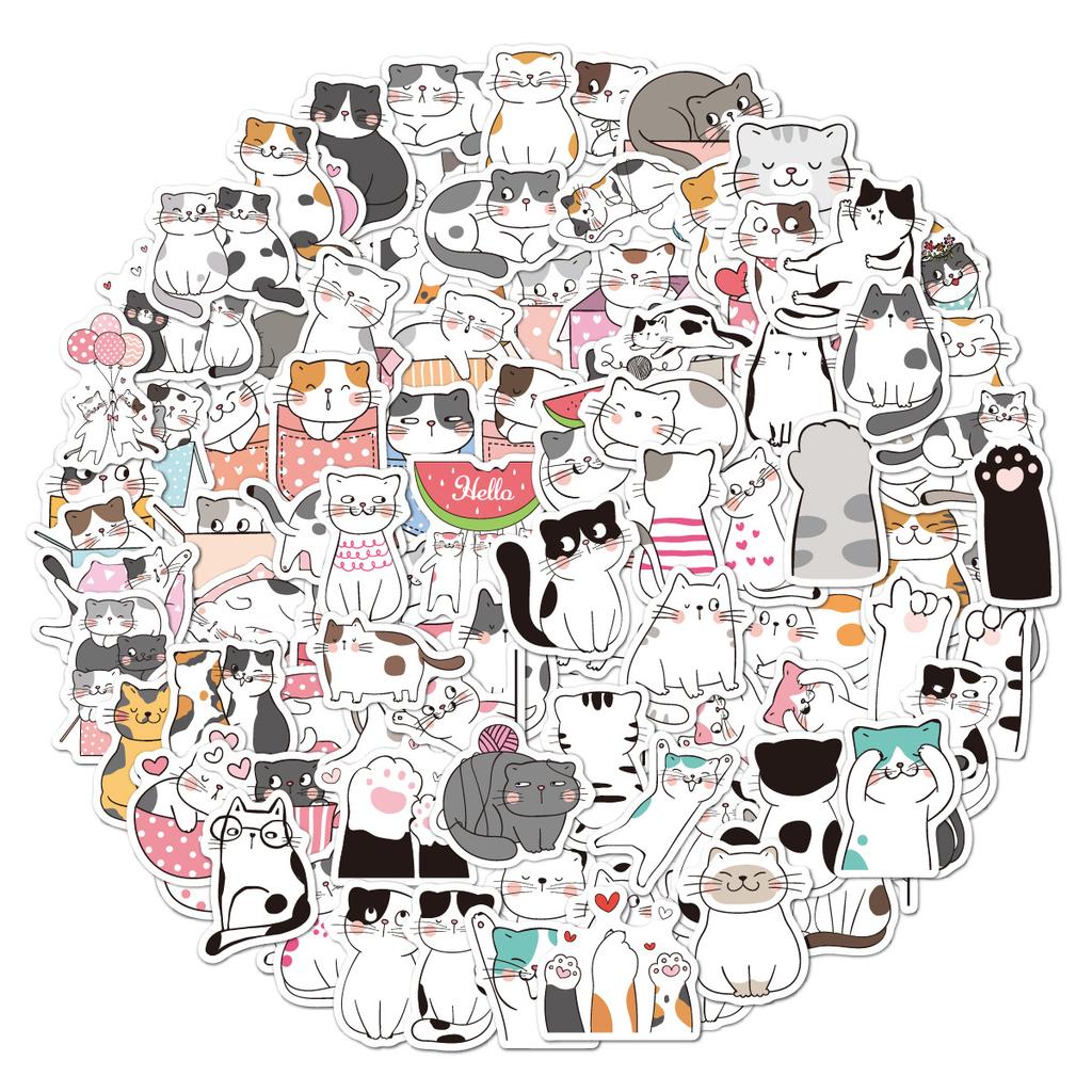 Cat Stickers 100 Mobile Phone Water Cup Computer Notebook Decoration Waterproof Cute Cat Stickers