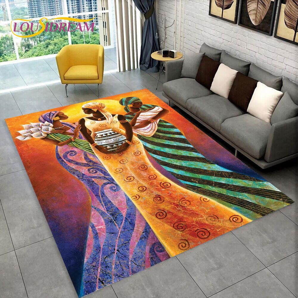 3D Africa Ethiopian Painting Art Custom Cartoon Area Rug Large,Carpet for Home Living Room Sofa Doormat Decor,Non-slip Floor Mat