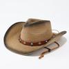 New Summer Outdoor Straw Hat Beach Seaside Sun Protection Cow Head Beach Hat Cowboy Top Hat Western New Sun Hat