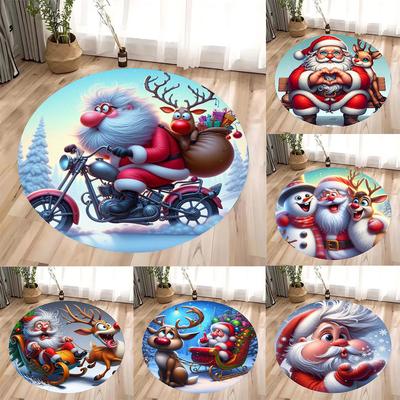 Weihnachtsmann Runder Teppich Wohnzimmer Schlafzimmer Matte Festliche Atmosphäre Dekorierter Weihnachtsbaum Heimteppich Dekoration