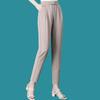 Summer Thin Ice Silk Cropped Casual Harlan Pants Women Solid Elastic Waisted Pockets Fashion Versatile Loose Straight Trousers