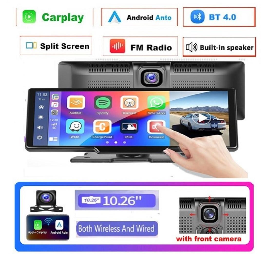 

10,26-дюймовый видеорегистратор, камера заднего вида, Wi-Fi, Carplay и Android, авто, беспроводная GPS-навигация, приборная панель, видеорегистратор с искусственным интеллектом, голосовой разделенный экран, AUX чёрный