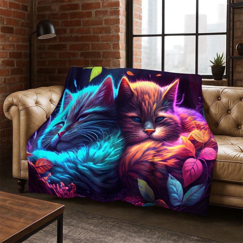 Cute Cat Kitten Cartoon Flannel Blanket Soft Warm Blanket Throw Blanket for Bedroom Living Room Bed Travel Camping Picnic Gift