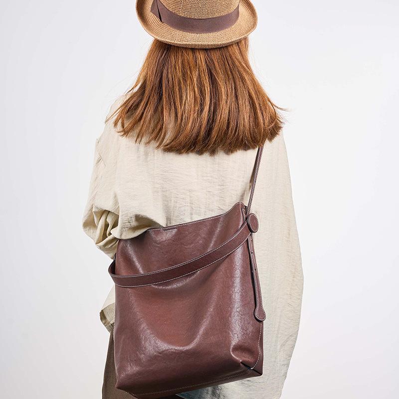 Fashion Leather Retro Underarm Women'S Bag Large Capacity Shoulder Bag Slack Crystal Vegetable Tanned Cowhide Tote Bag