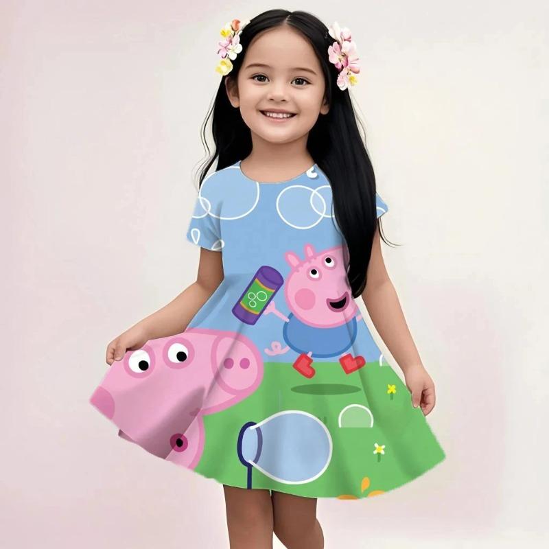 Kids Fashion Beach Dress Girls Peppa Pig Cute Cartoon Print Summer Casual Soft 110