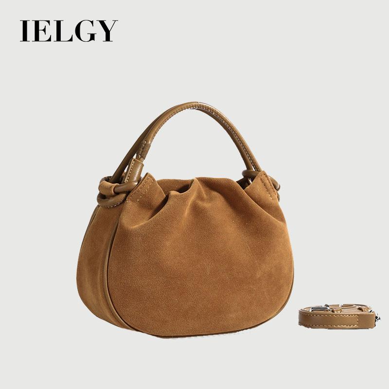Ielgy Pleated All-Match Shoulder Handbag Autumn Winter Retro Fashion Commuter Messenger Bag